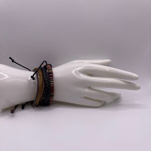 Nordstrom Men's Braided Woven Cuff Wrap Adjustable Leather Bracelet 3 PCS. Set